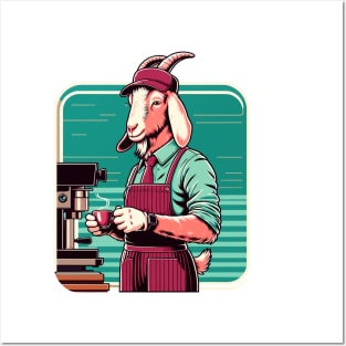 70s goat barista making a coffee Posters and Art